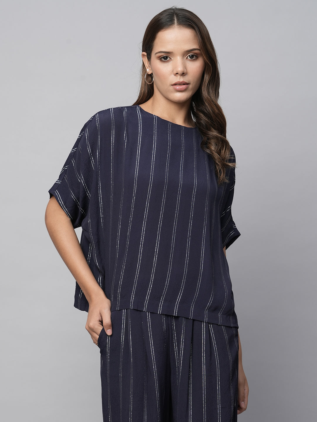 Viscose Lurex Crepe Drop Shoulder Boxy Top