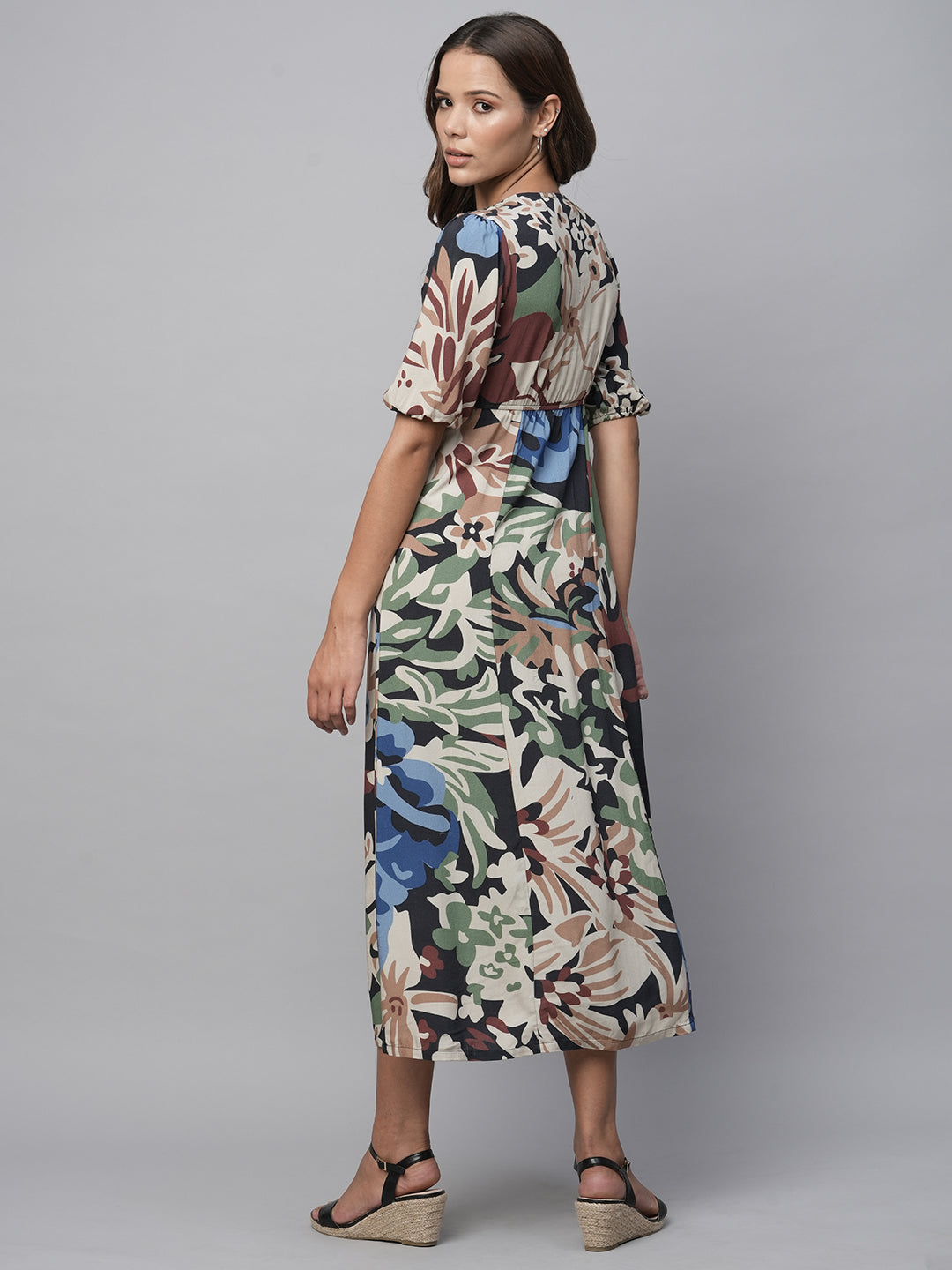 Avatar Floral Printed Viscose Basque Dress