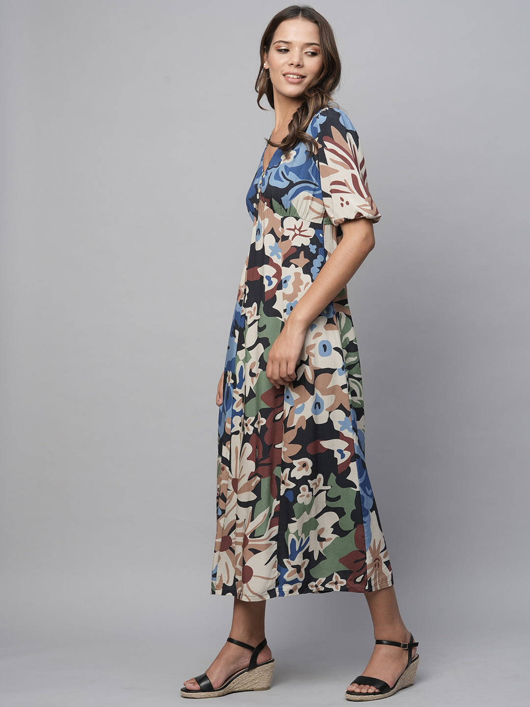 Avatar Floral Printed Viscose Basque Dress