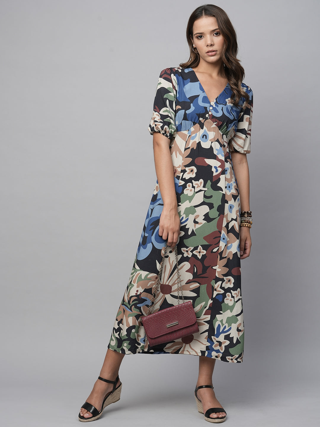 Avatar Floral Printed Viscose Basque Dress