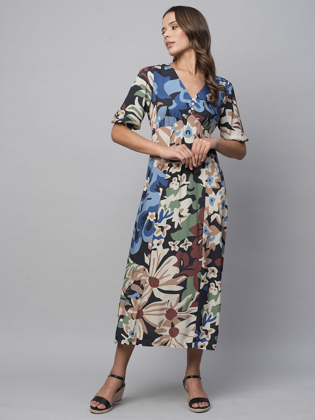 Avatar Floral Printed Viscose Basque Dress