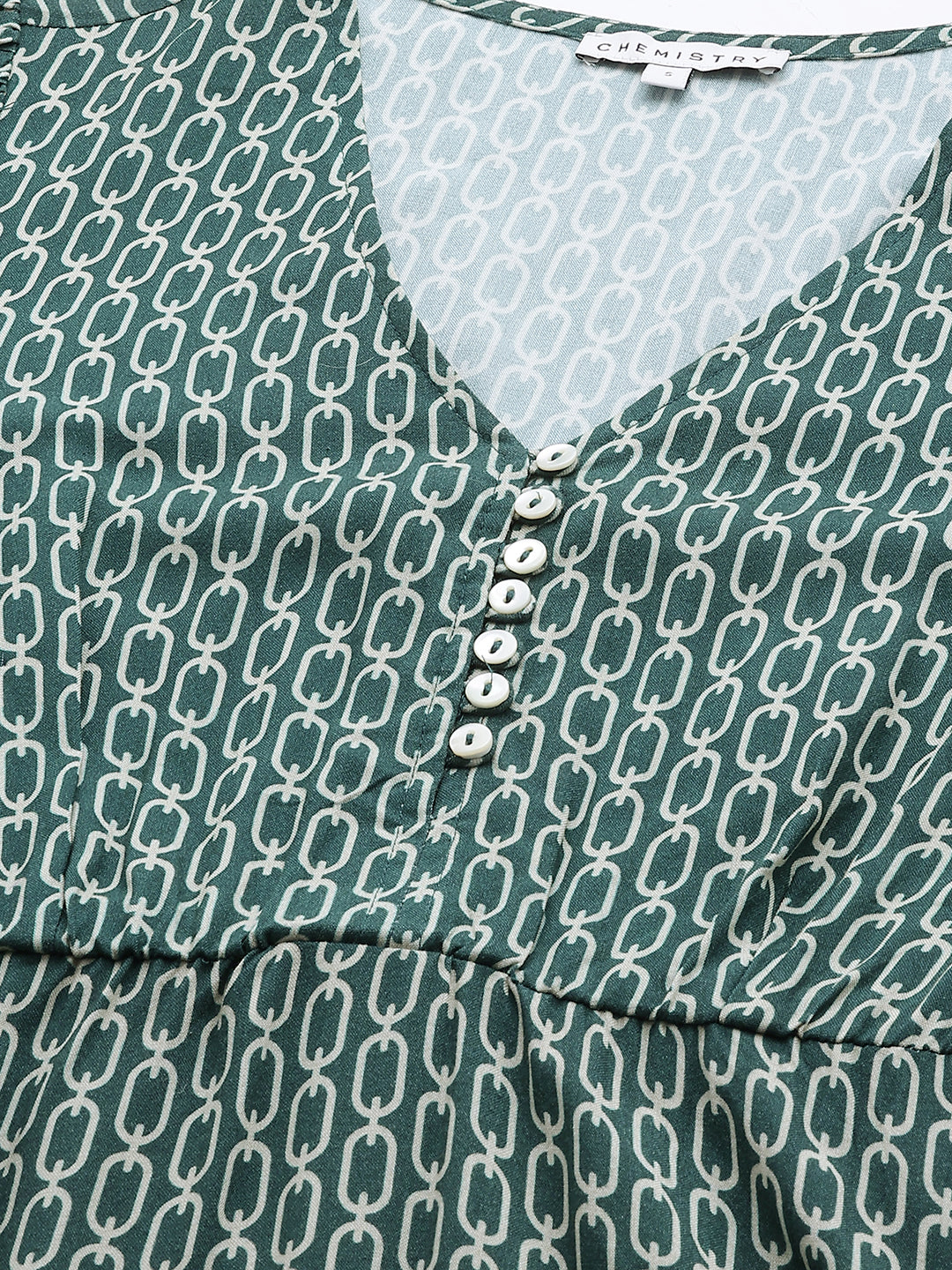 Rayon Printed Basque Dress W/ Faux Leather Belt