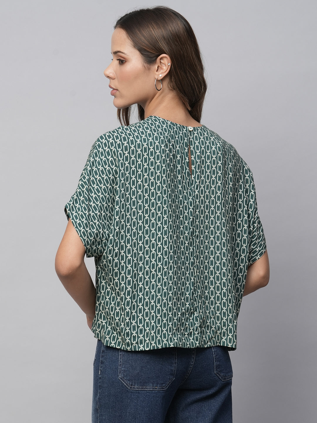 Printed Viscose Drop Shoulder Boxy Top