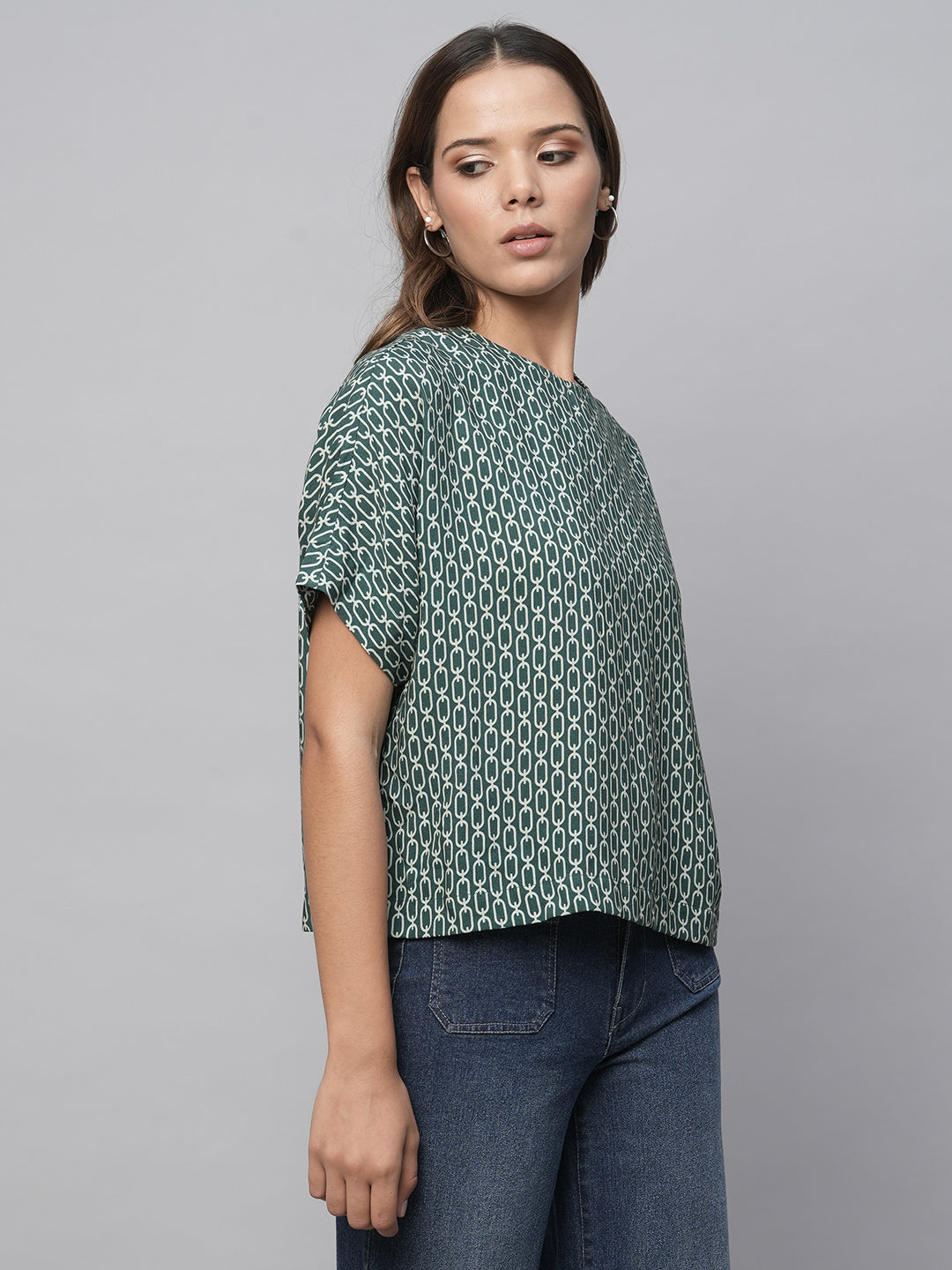 Printed Viscose Drop Shoulder Boxy Top