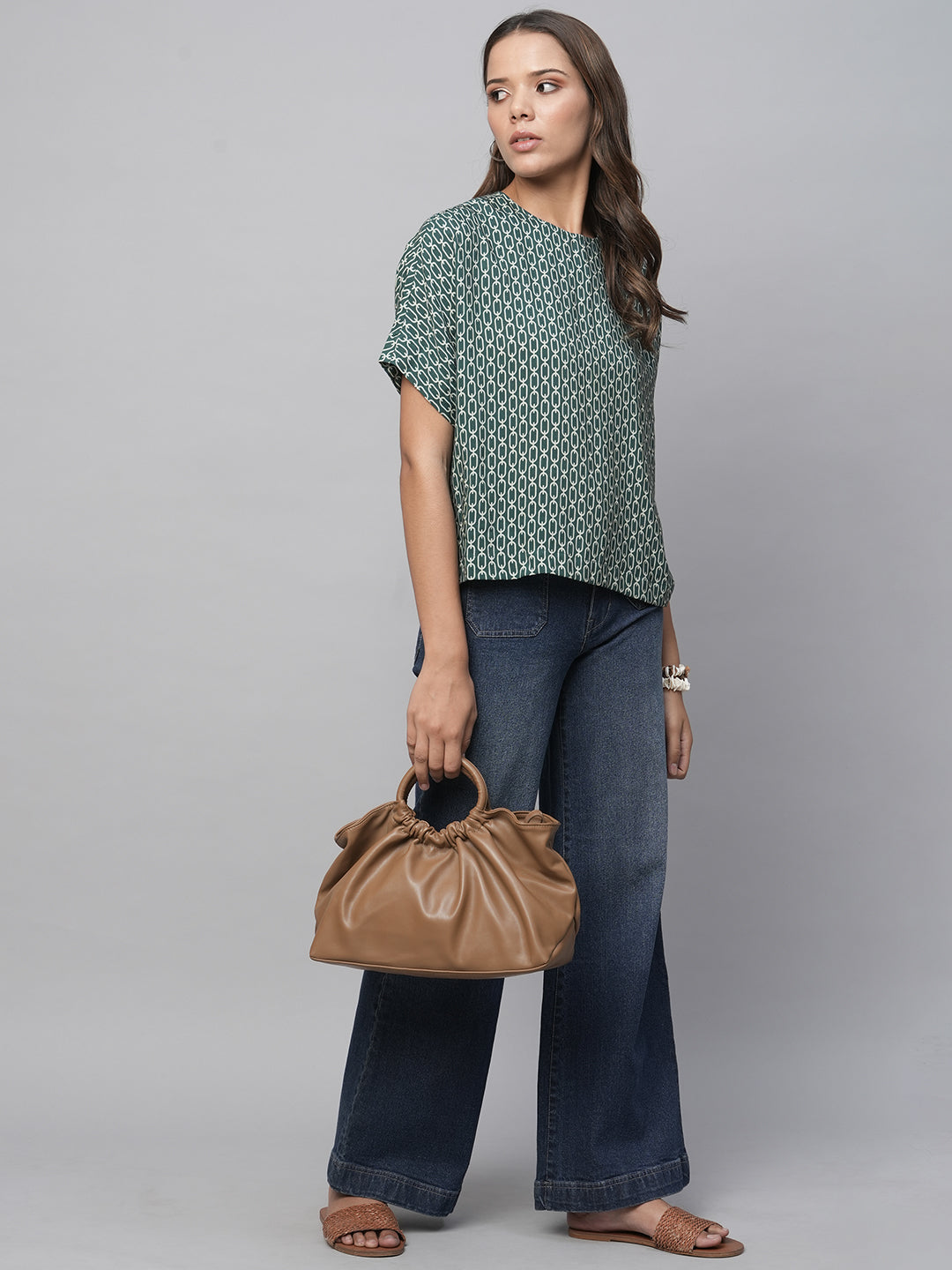 Printed Viscose Drop Shoulder Boxy Top