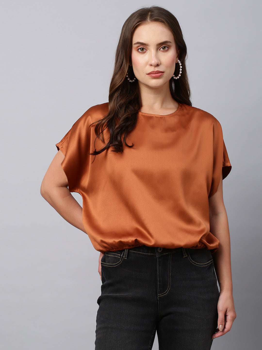 Satin Blouson With An Elasticated Hemline