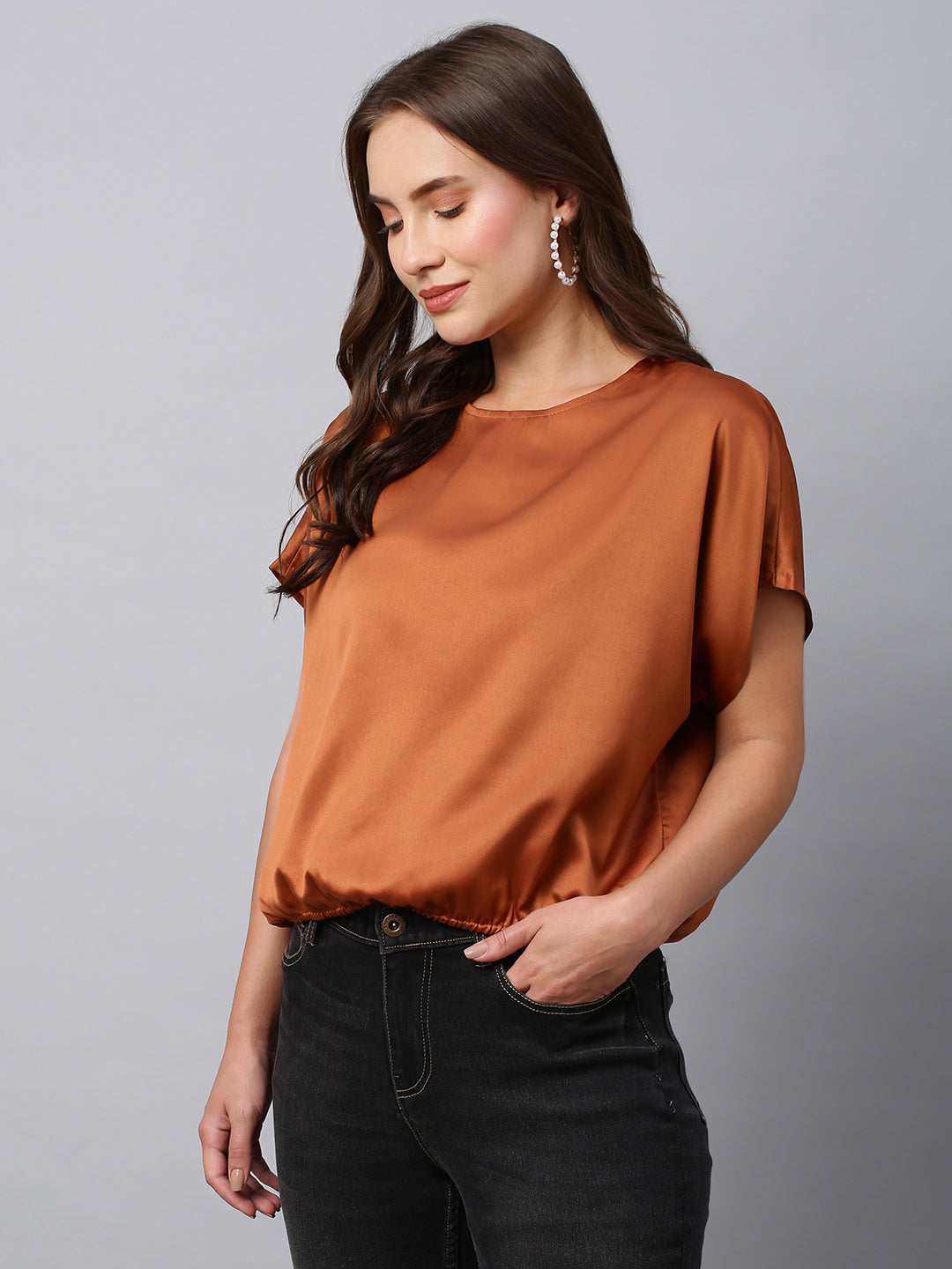 Satin Blouson With An Elasticated Hemline