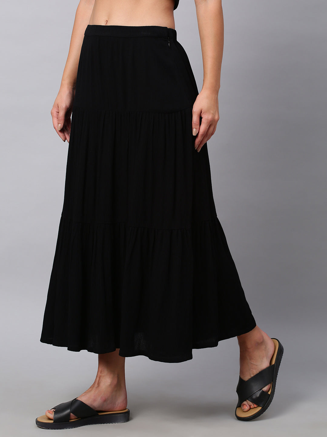 Crinkle Rayon Tiered Skirt