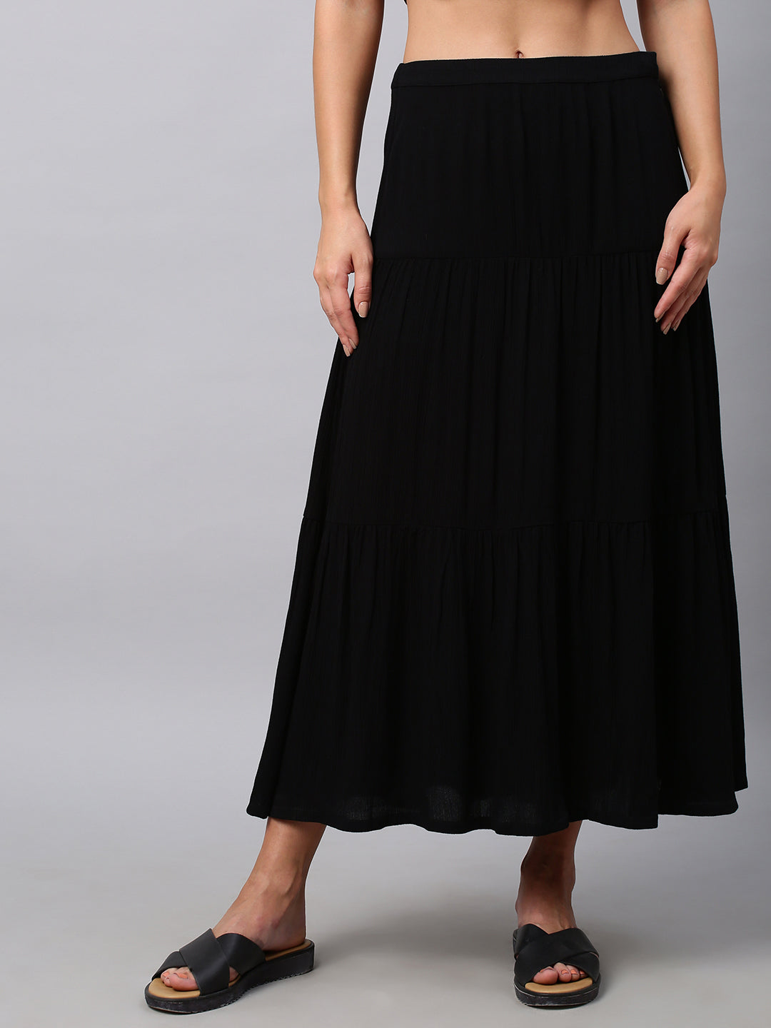 Crinkle Rayon Tiered Skirt