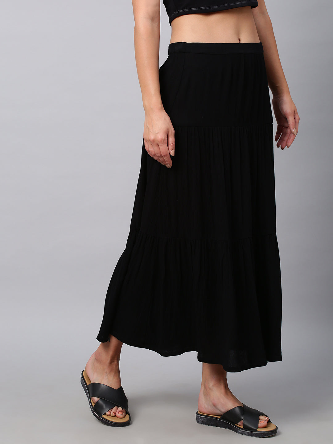 Crinkle Rayon Tiered Skirt