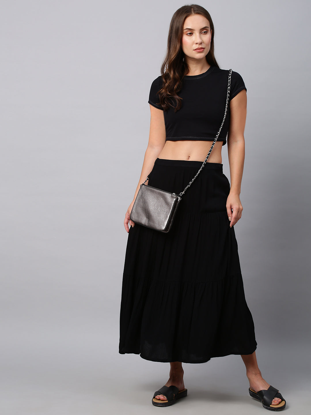 Crinkle Rayon Tiered Skirt