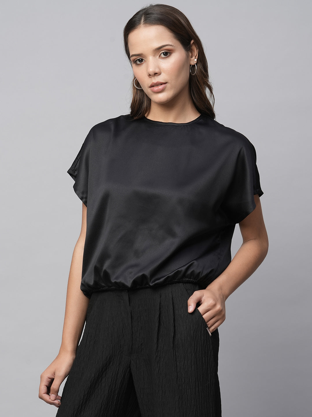 Satin Blouson With An Elasticated Hemline