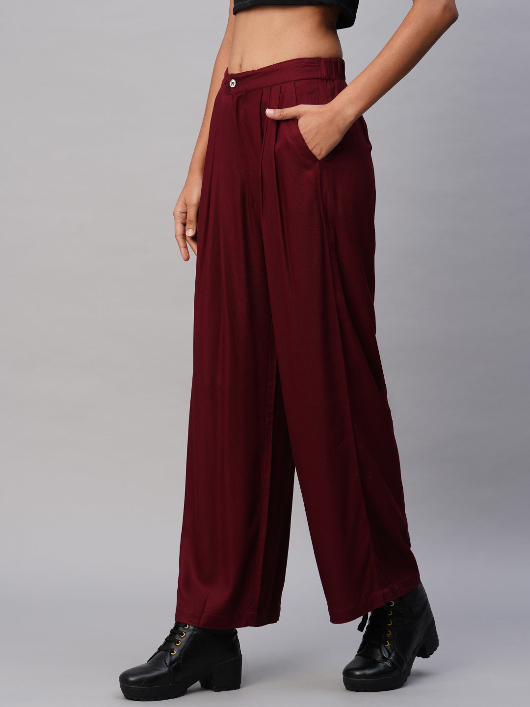 Viscose Twill Pleated Straight Leg Fluid Trousers