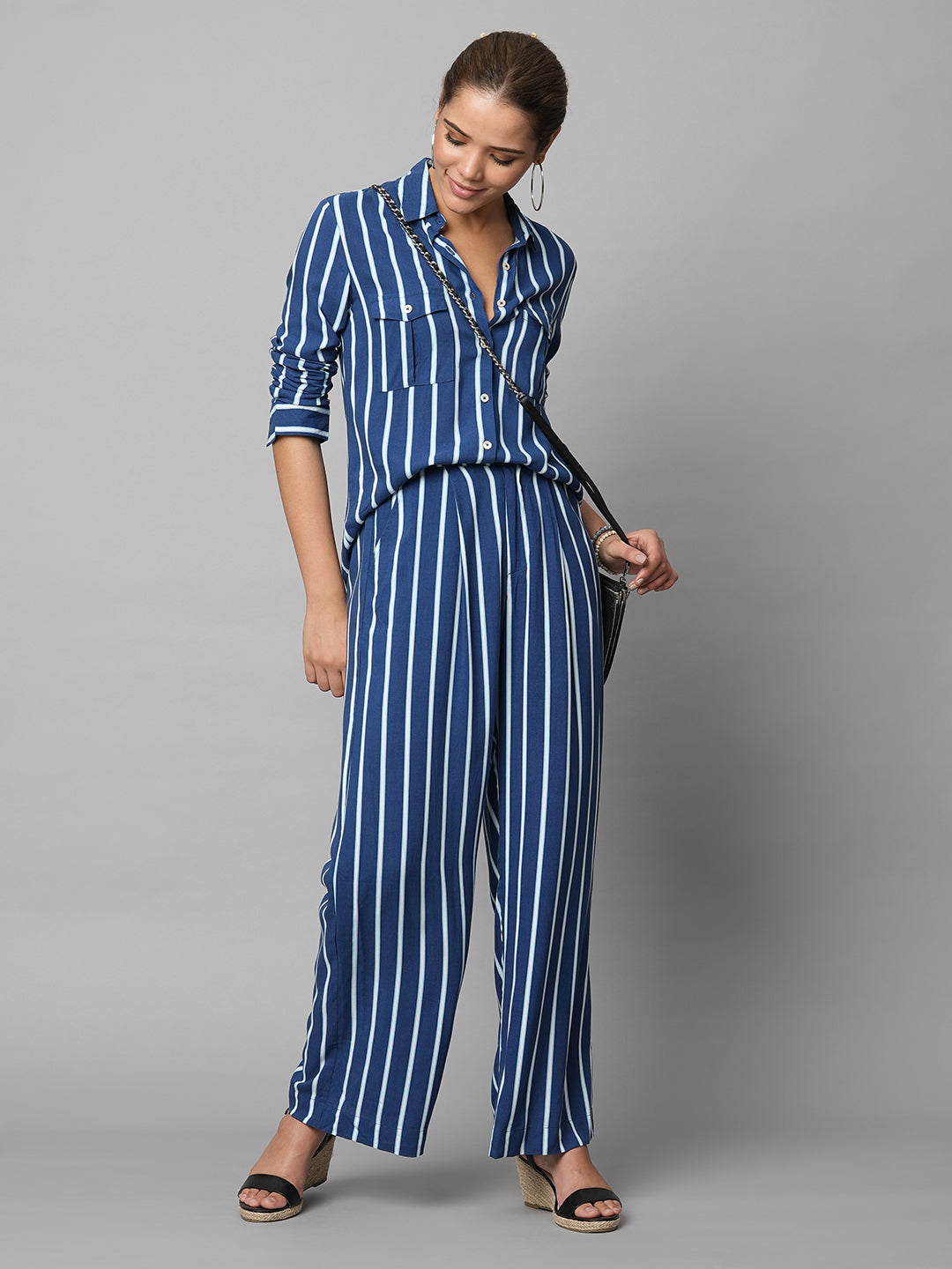 Rayon Printed Striped Fluid Shirt