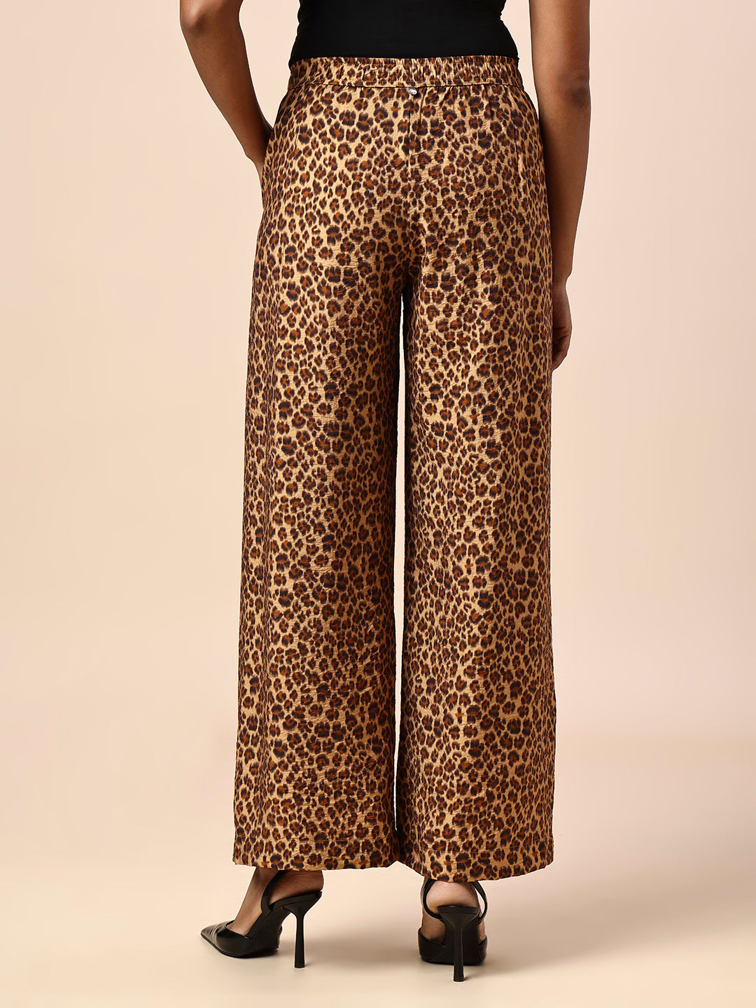 LEOPARD PRINTED CRUSHED VISCOSE PLEATED TROUSERS