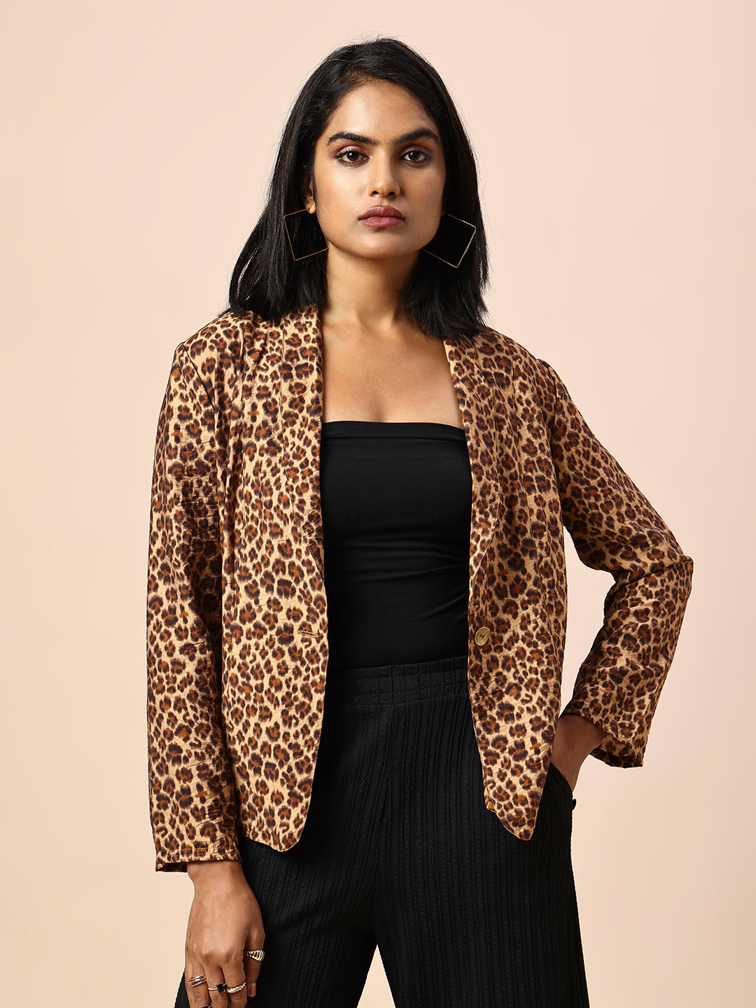 LEOPARD PRINTED FLUID BLAZER