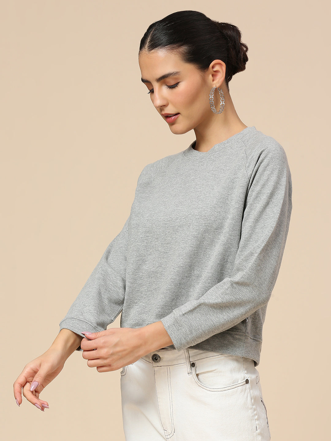GREY MELANGE RAGLAN SLEEVE ESSENTIAL TEE