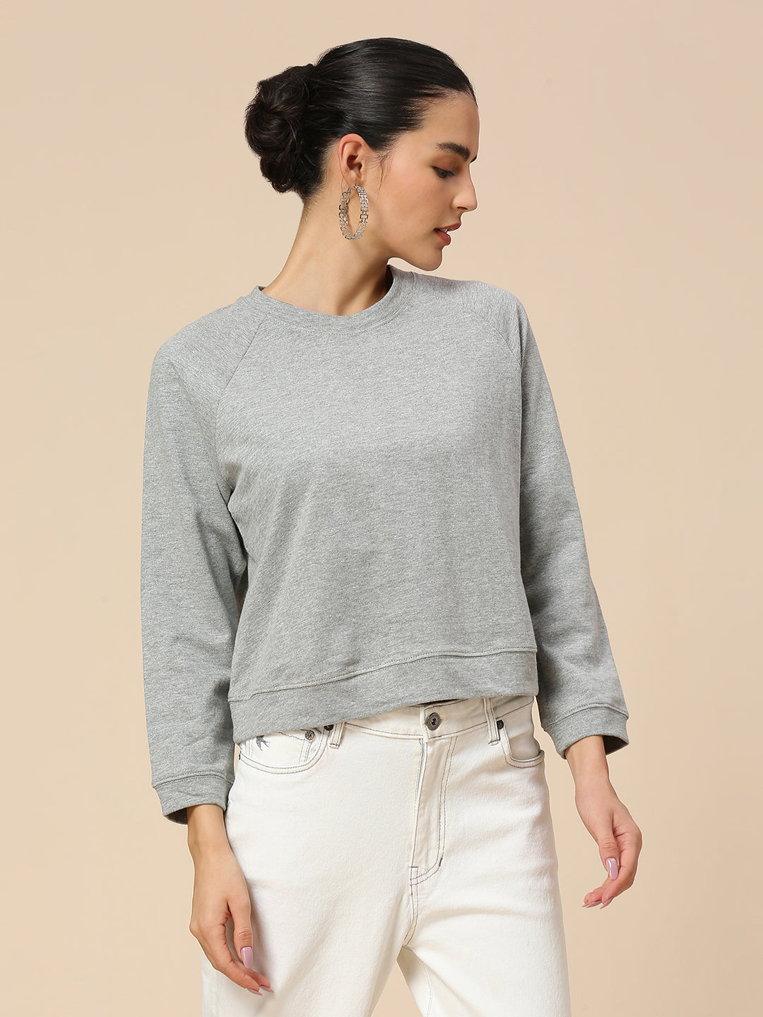 GREY MELANGE RAGLAN SLEEVE ESSENTIAL TEE