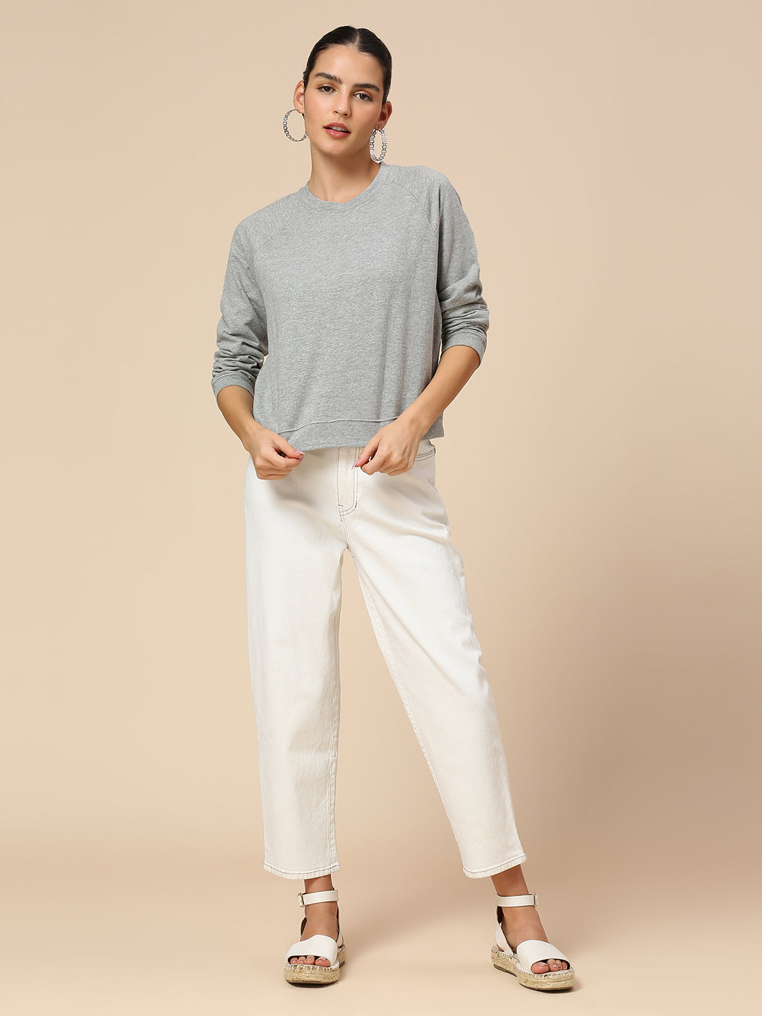 GREY MELANGE RAGLAN SLEEVE ESSENTIAL TEE