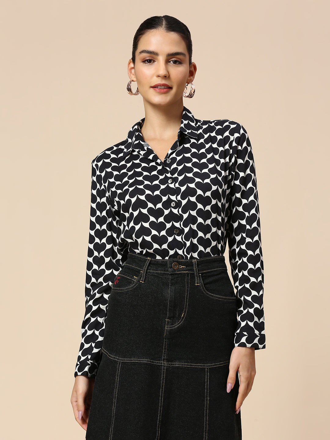 "FLIPPED HEARTS" RAYON BUTTON SHIRT