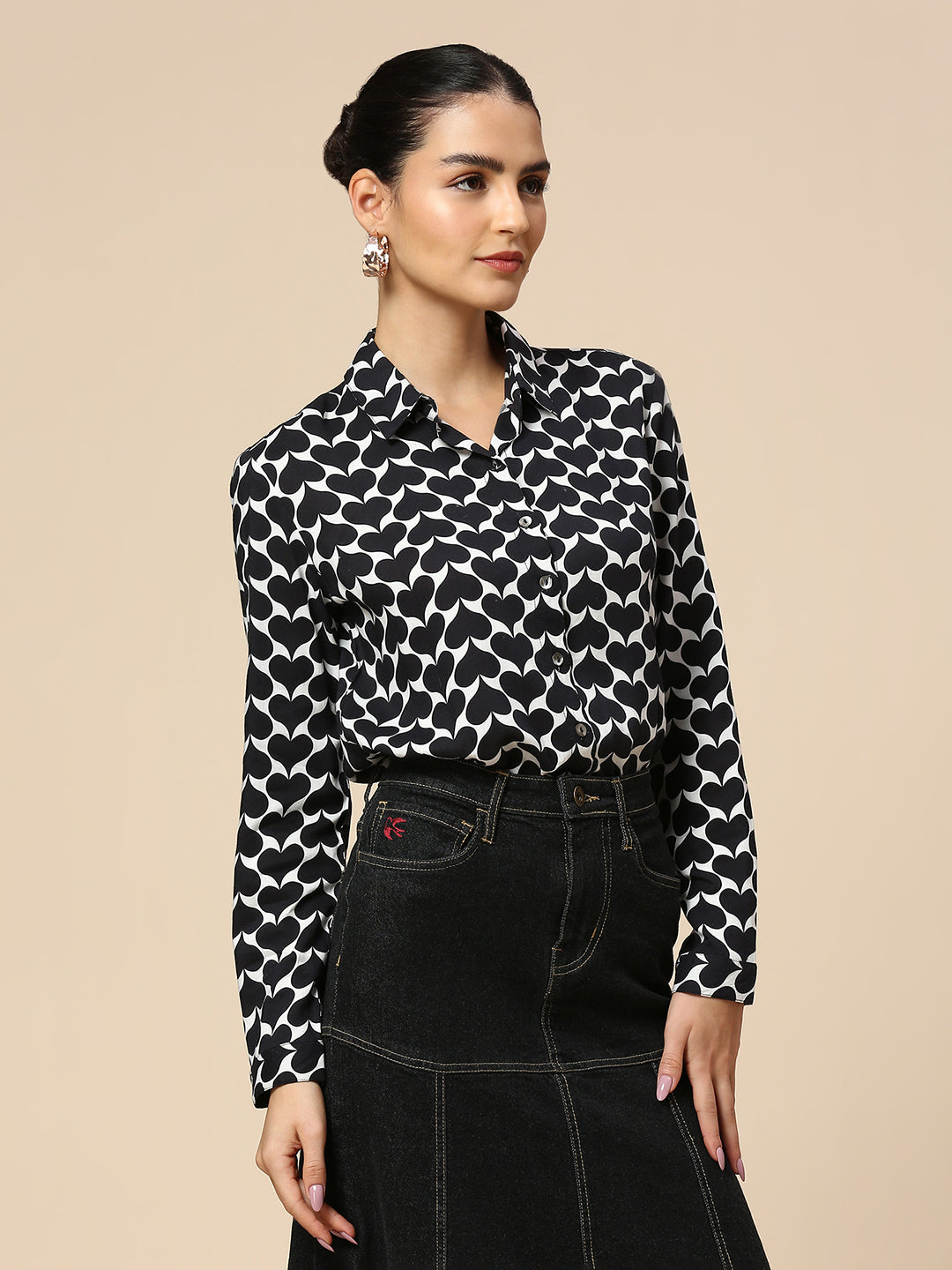 "FLIPPED HEARTS" RAYON BUTTON SHIRT