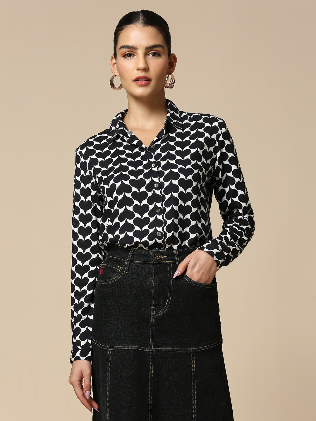 "FLIPPED HEARTS" RAYON BUTTON SHIRT
