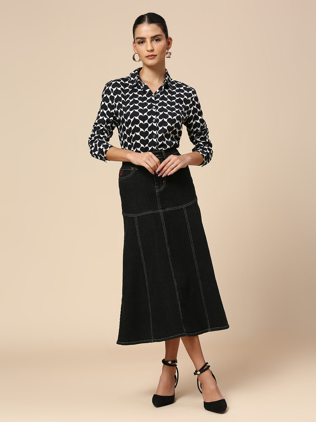 "FLIPPED HEARTS" RAYON BUTTON SHIRT