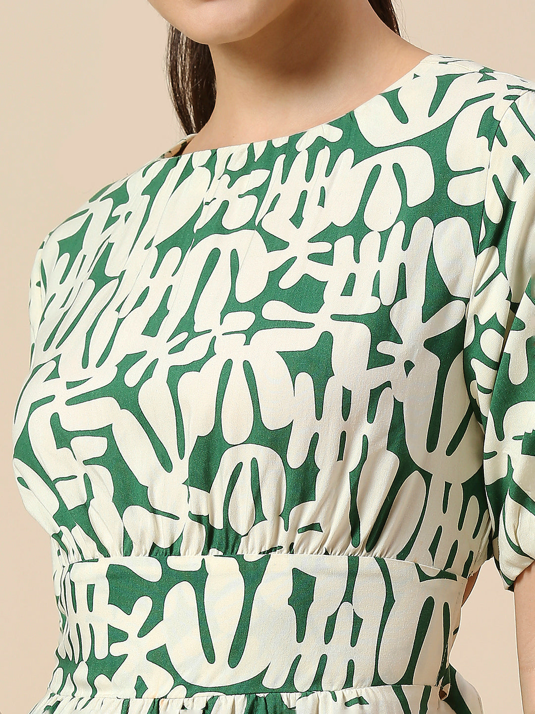 OVERBLOWN CACTUS PRINTED MODAL CUT OUT BACK WAISTED DRESS