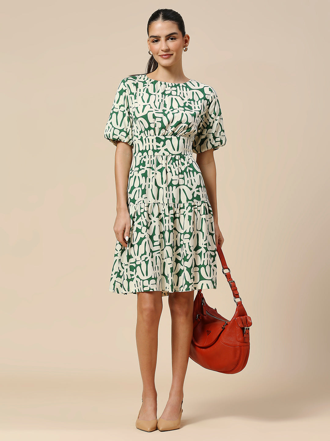 OVERBLOWN CACTUS PRINTED MODAL CUT OUT BACK WAISTED DRESS