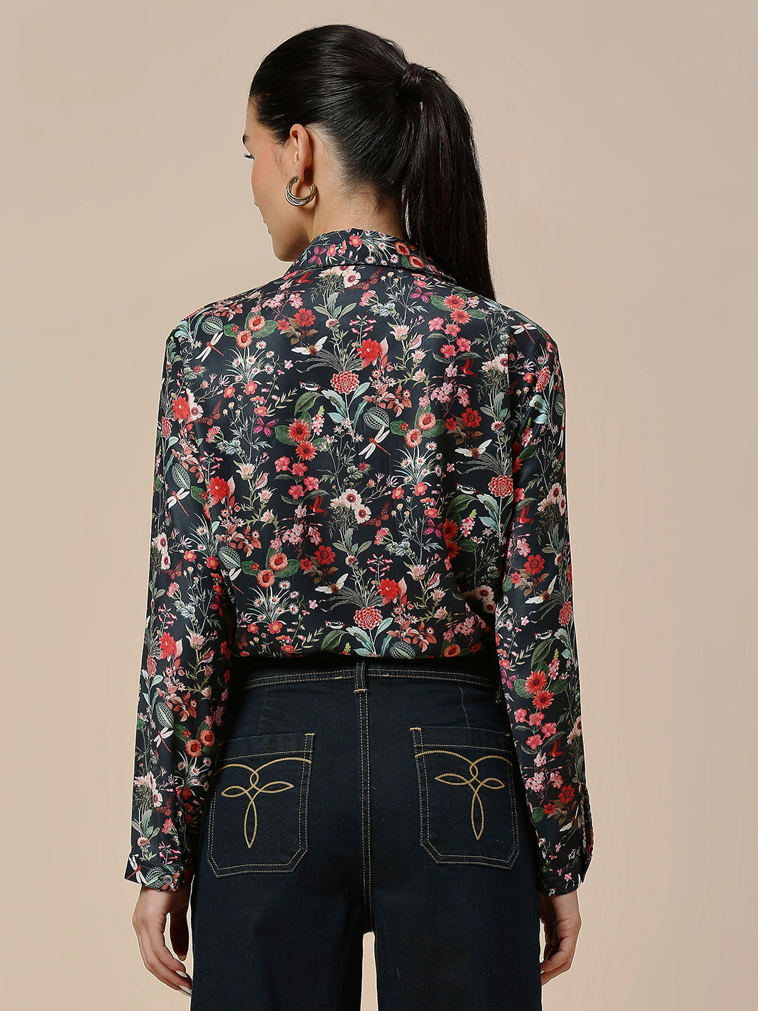 FLORAL PRINTED SATIN DRESS-UP SHIRT