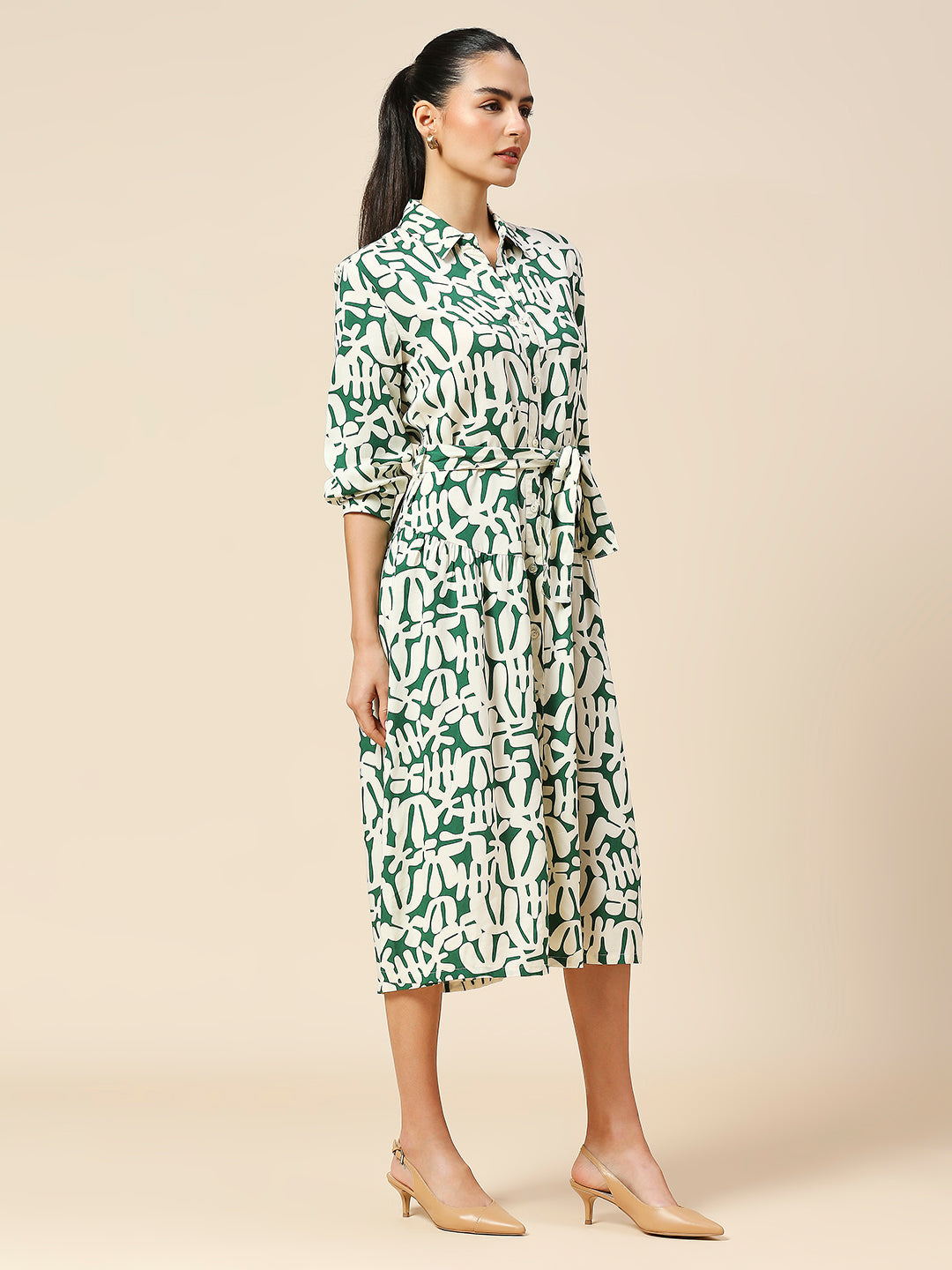 OVERBLOWN CACTUS PRINTED MODAL TIERED SHIRT DRESS
