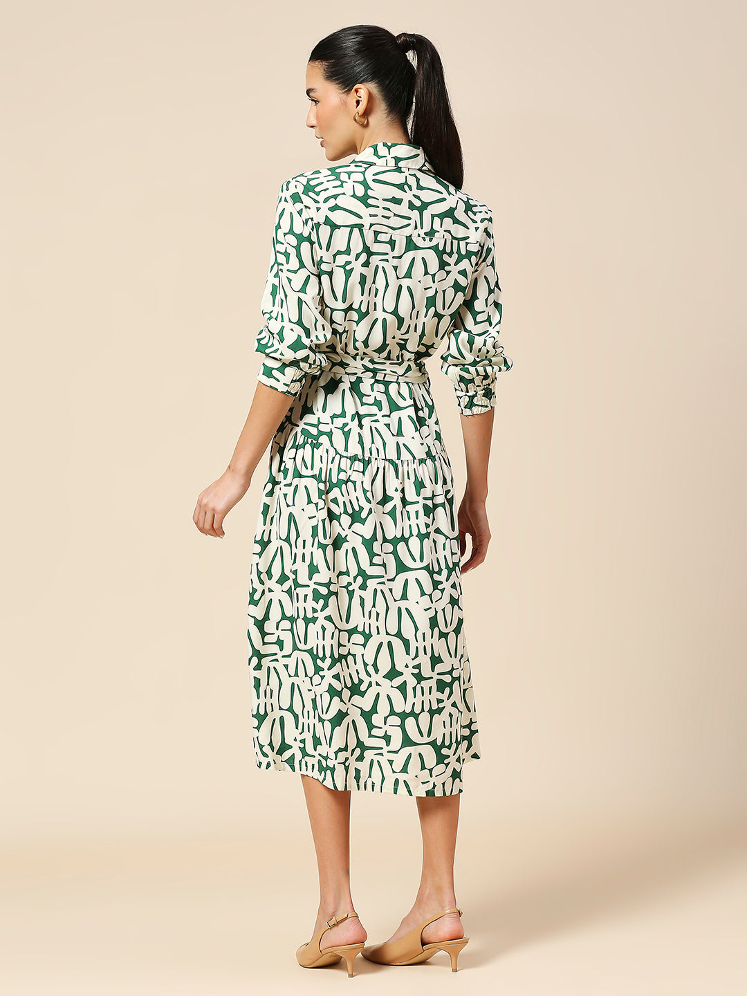 OVERBLOWN CACTUS PRINTED MODAL TIERED SHIRT DRESS