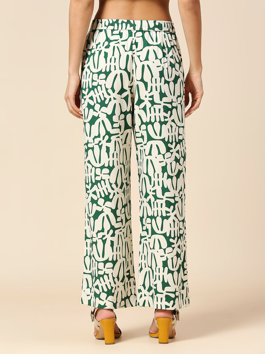 OVERBLOWN CACTUS GRAPHIC PRINTED SLIP ON FLUID PLEATED PANTS