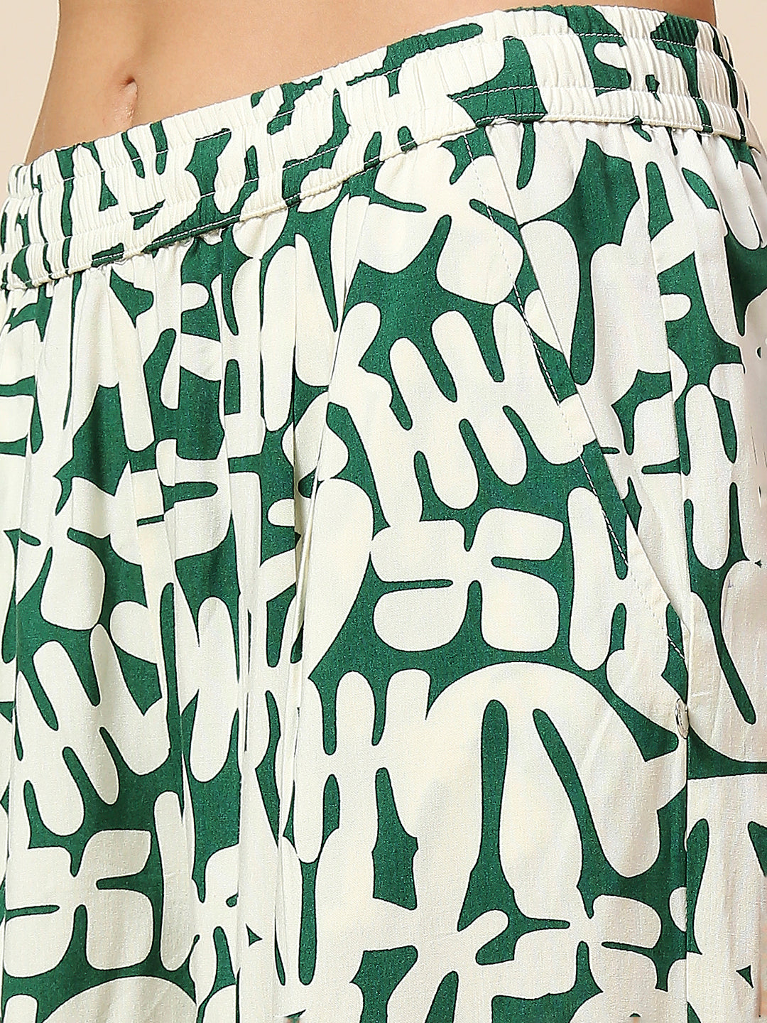 OVERBLOWN CACTUS GRAPHIC PRINTED SLIP ON FLUID PLEATED PANTS