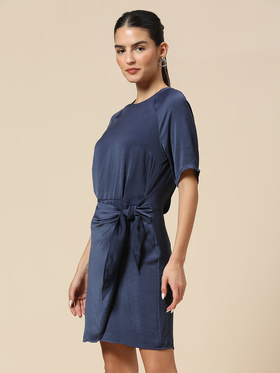 HAMMERED SATIN FAUX WRAP DRESS