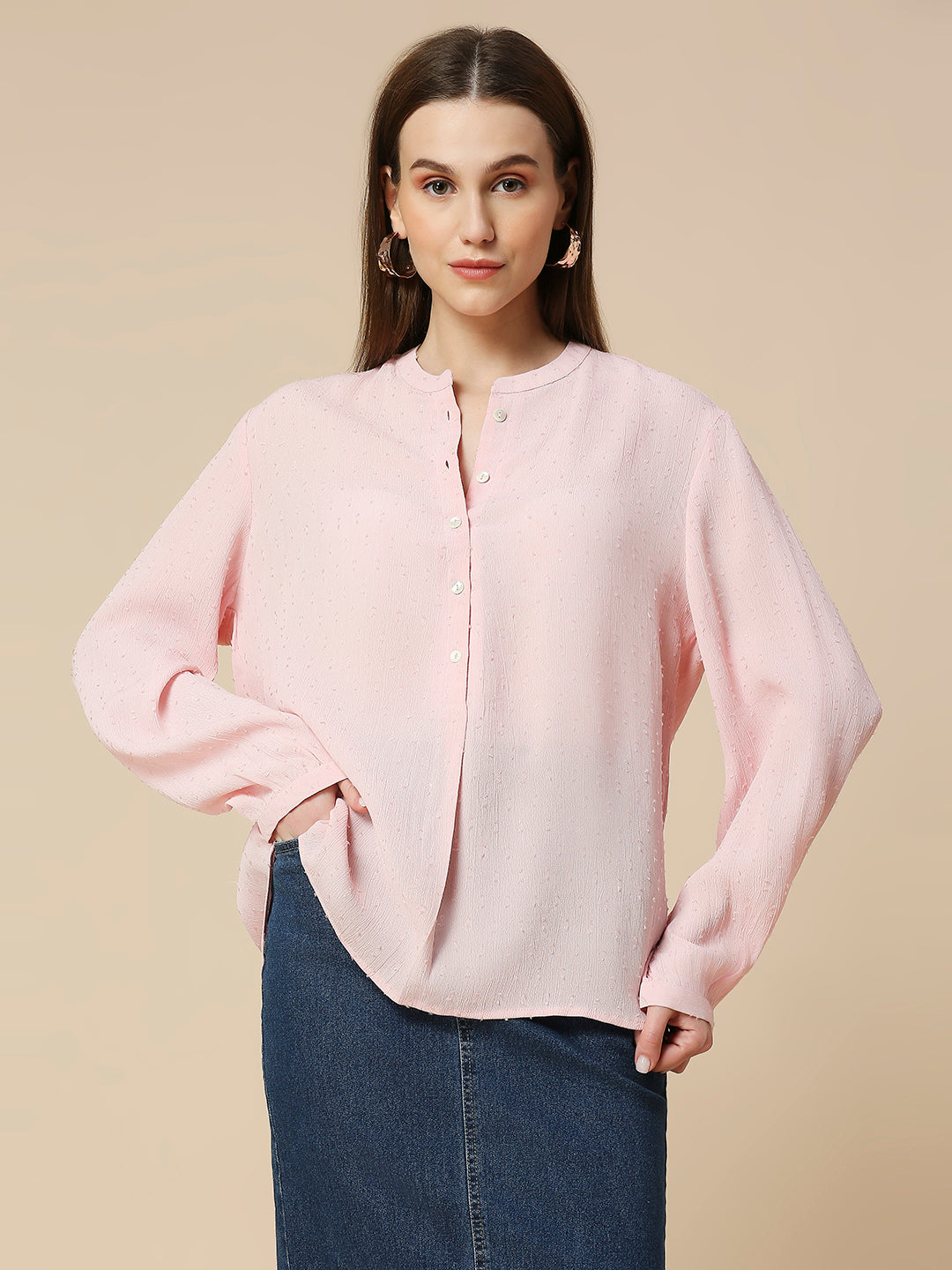 VISCOSE JACQUARD CREPE EASY FIT POP OVER SHIRT