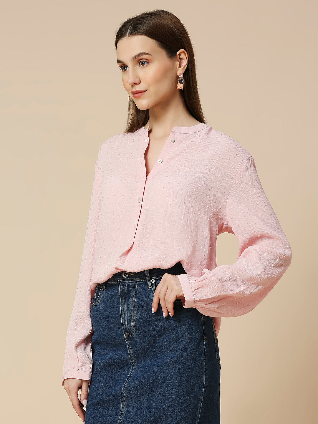 VISCOSE JACQUARD CREPE EASY FIT POP OVER SHIRT
