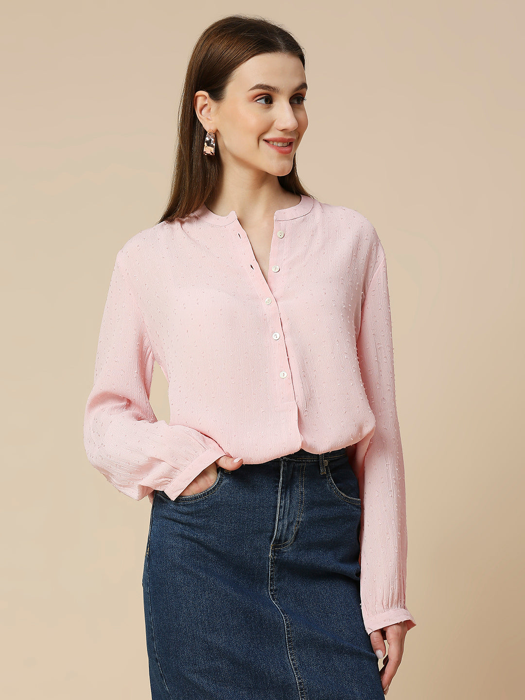 VISCOSE JACQUARD CREPE EASY FIT POP OVER SHIRT