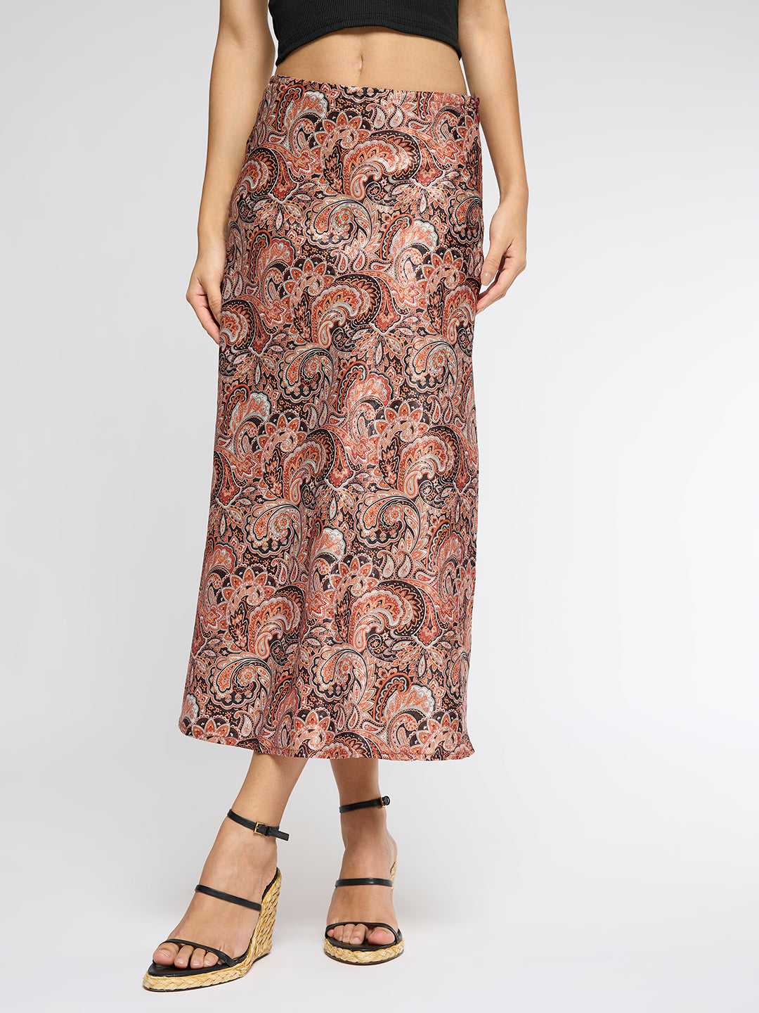 PAISLEY SATIN JACQUARD BIAS SKIRT