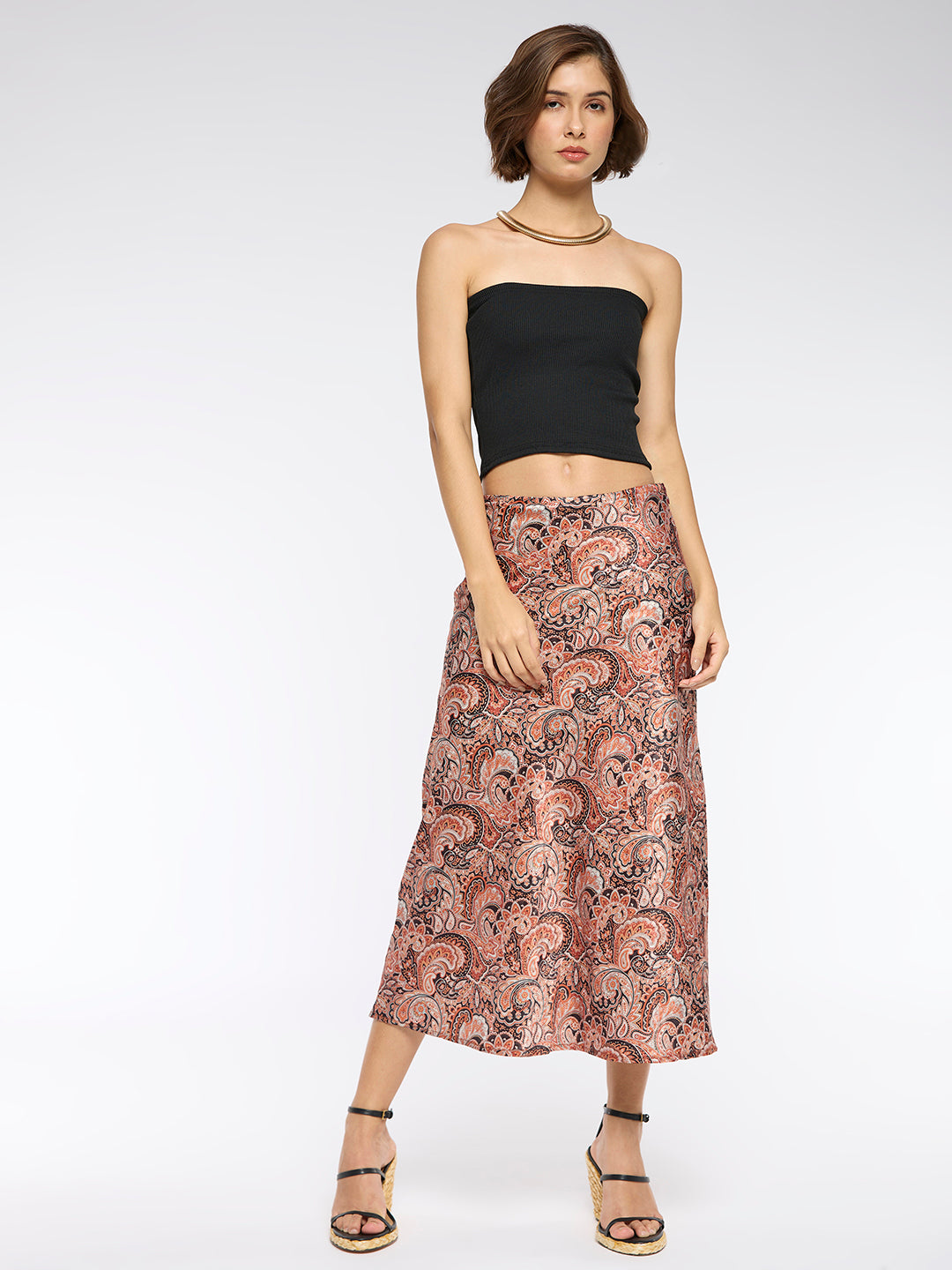 PAISLEY SATIN JACQUARD BIAS SKIRT