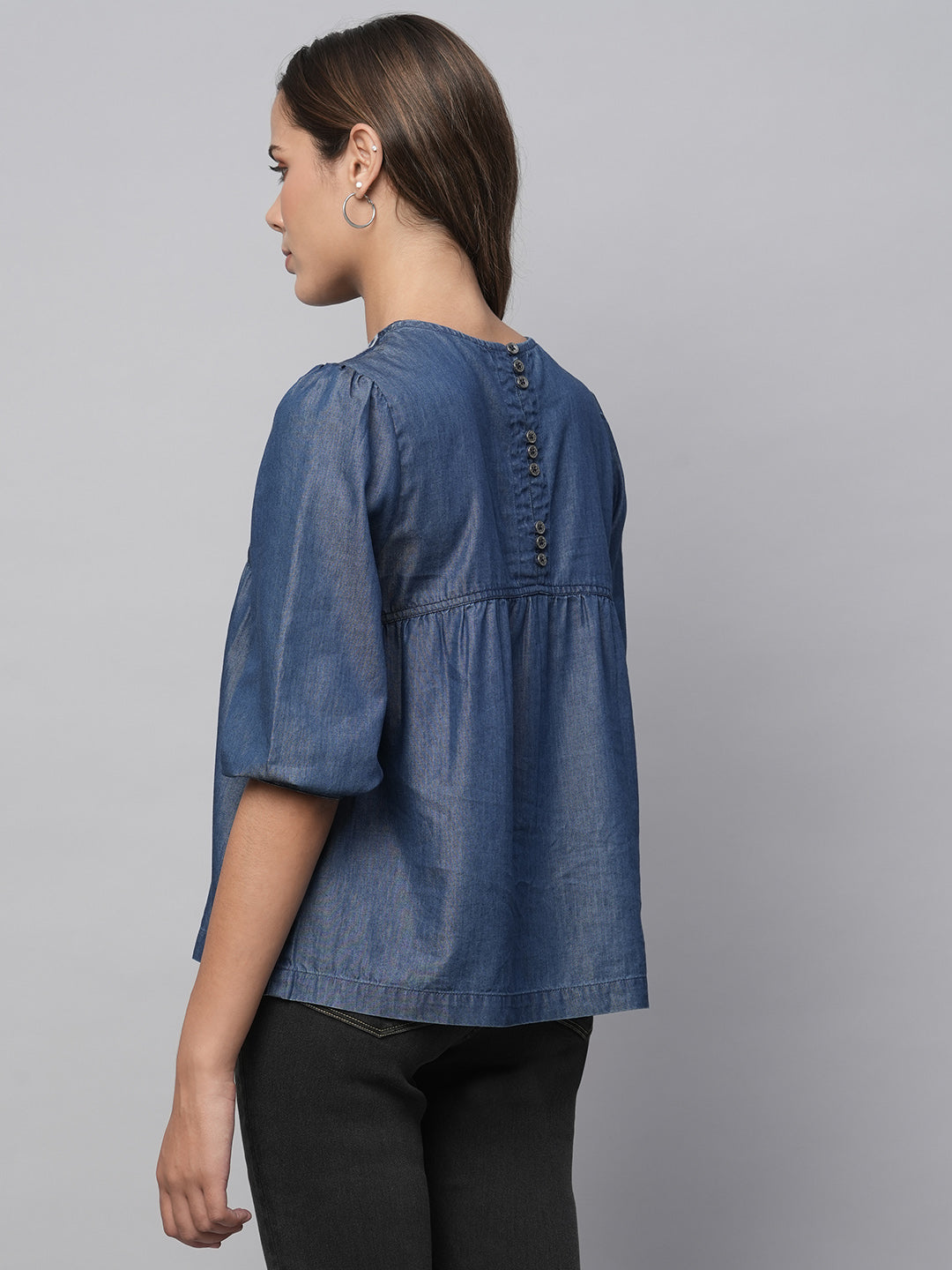 Cross Stitch Embroidered Basque, Cotton Tencel Swing Top