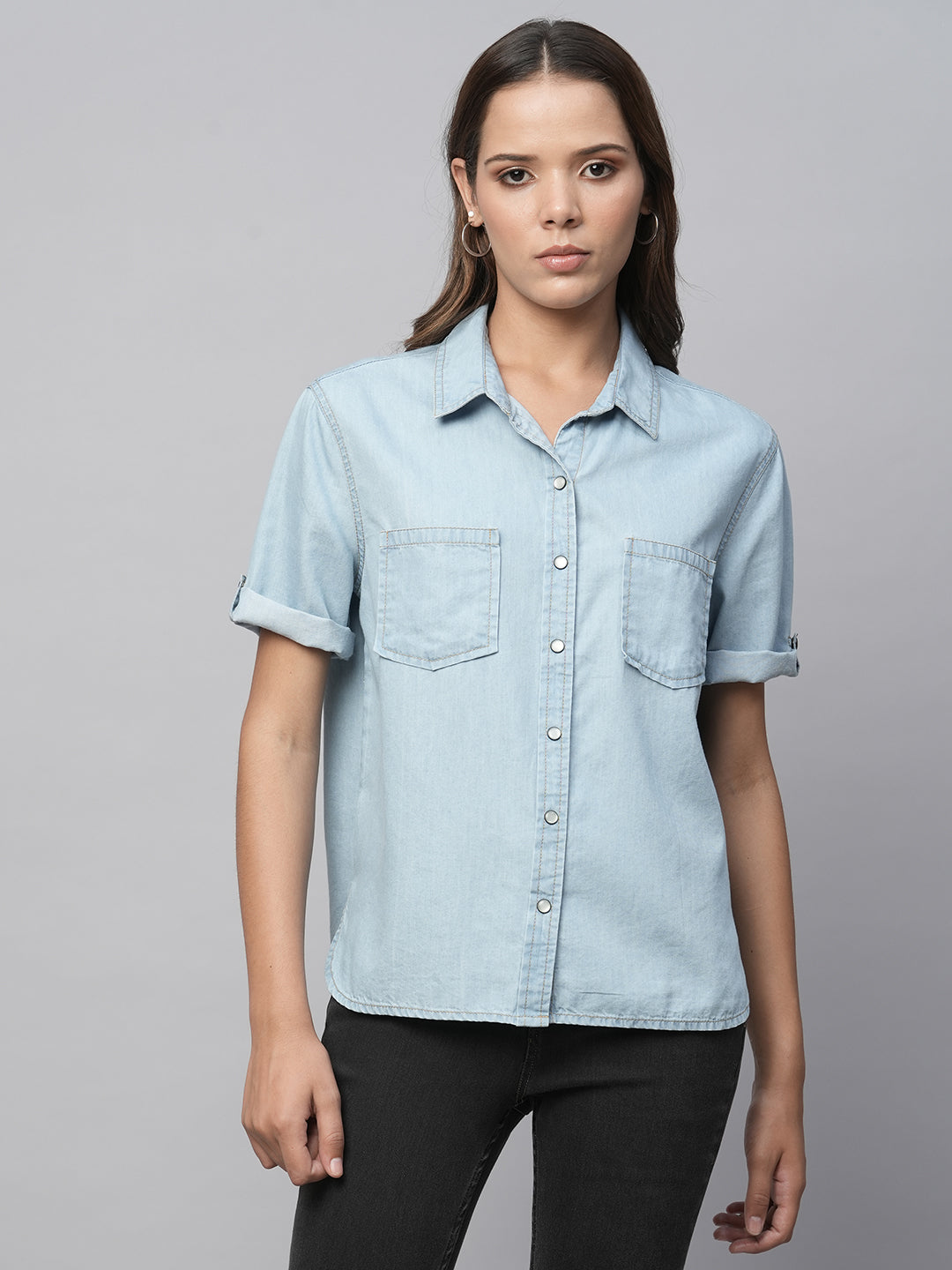Ice Wash Light Weight Cotton Tencel Denim Shirt