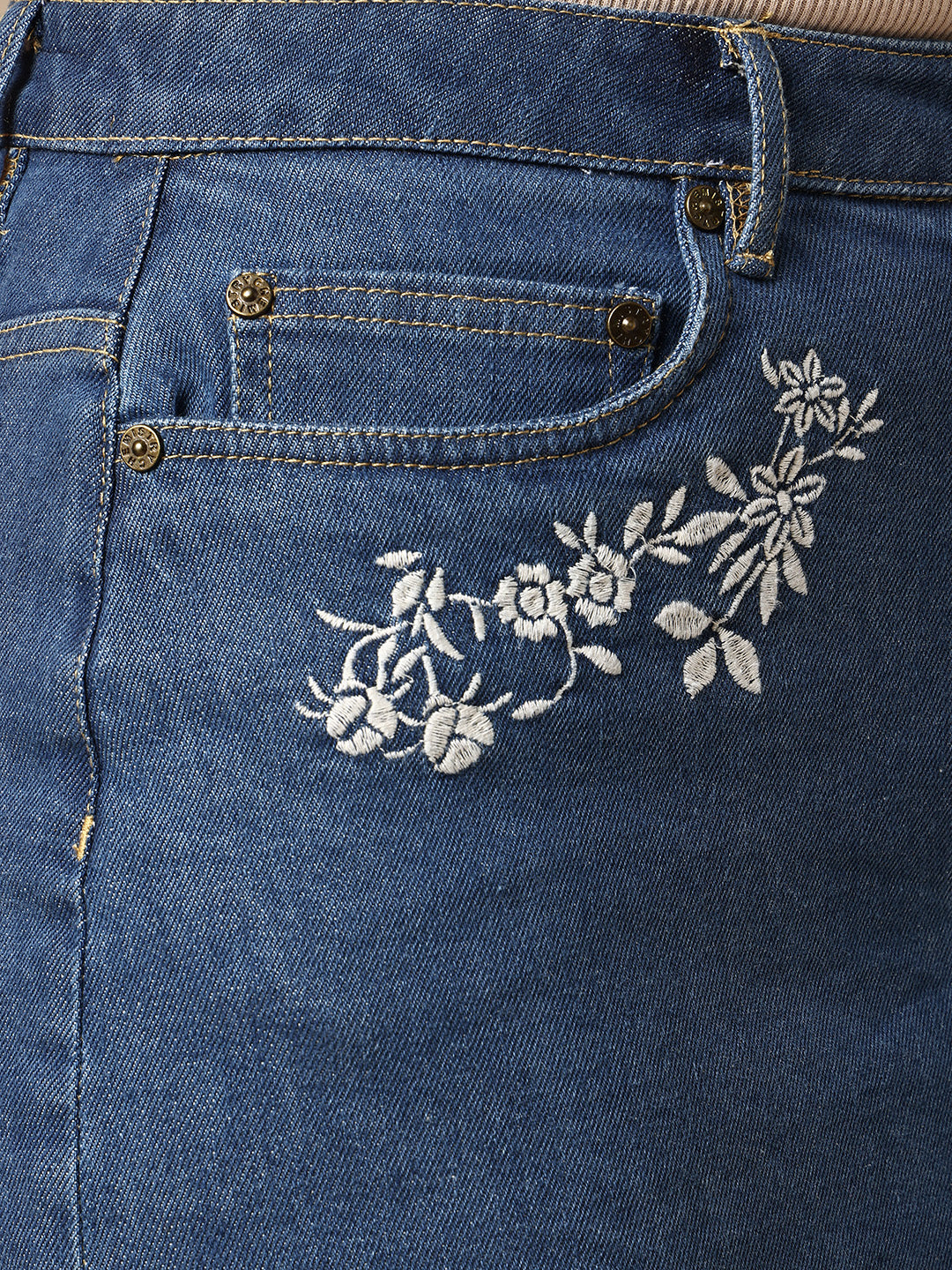 EMBROIDERED DENIM MINI SKIRT