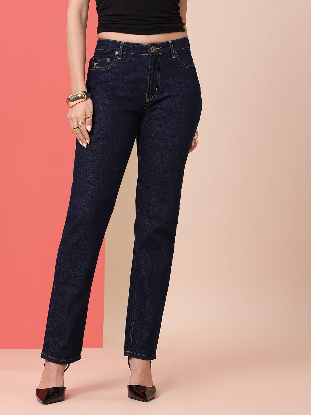 ESSENTIAL DENIM MID RISE SLIM LEG JEANS