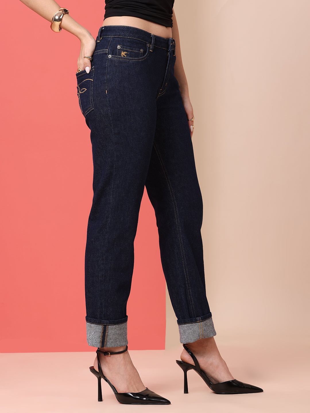 ESSENTIAL DENIM MID RISE SLIM LEG JEANS