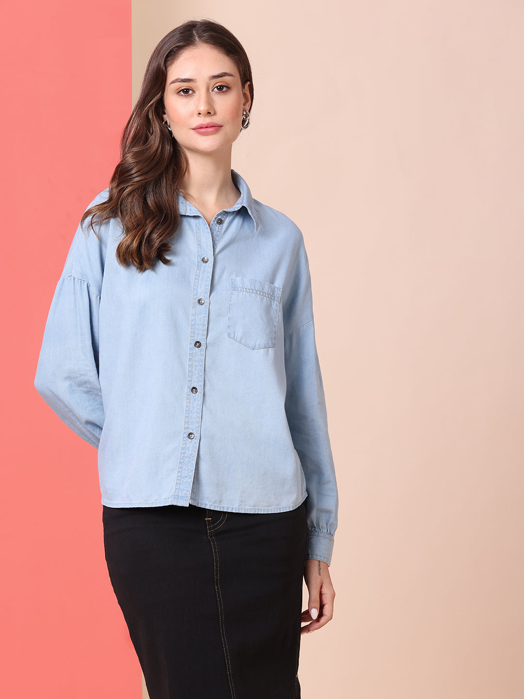 DENIM DROP SHOULDER LOOSE FIT SHIRT