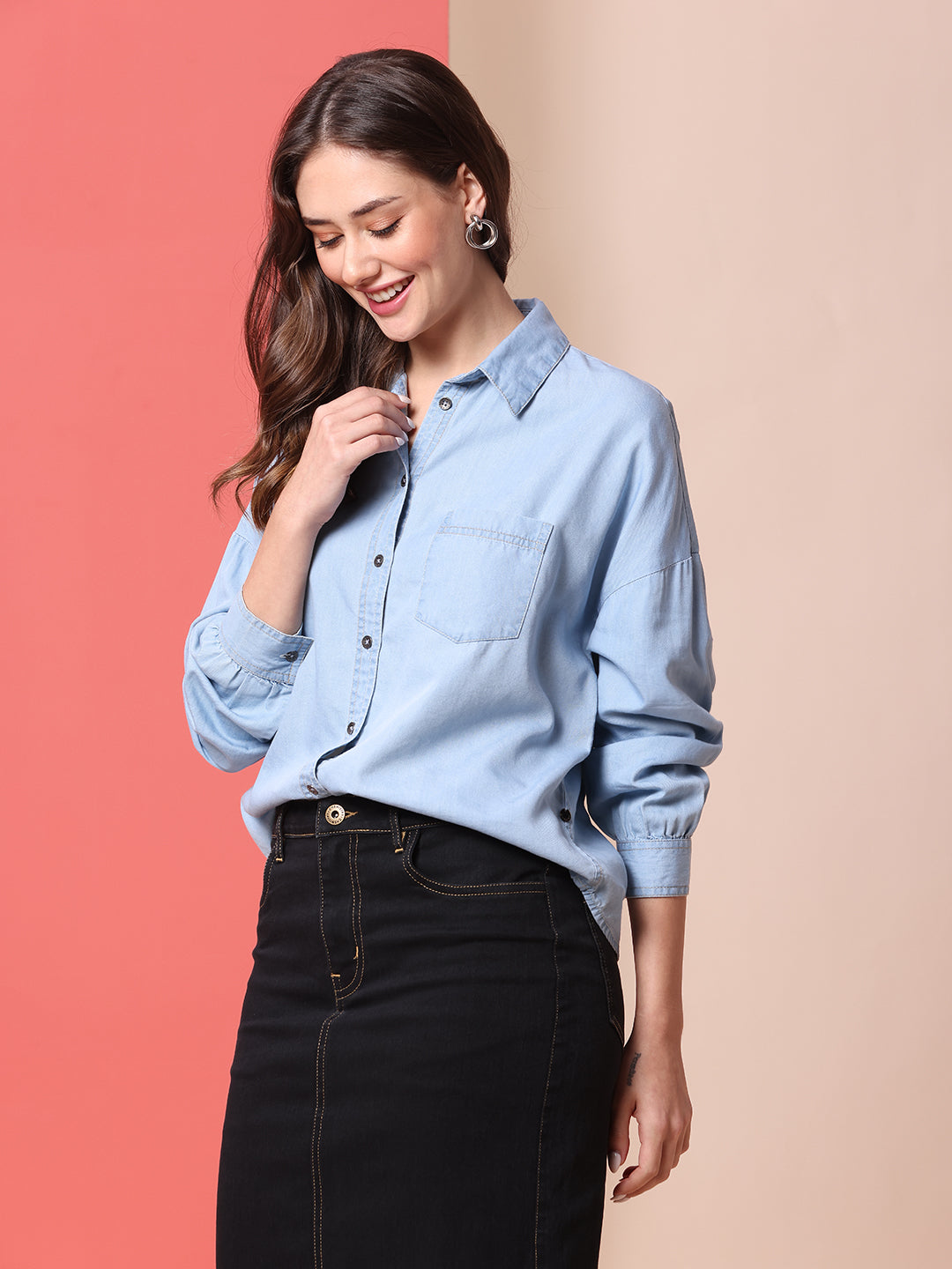 DENIM DROP SHOULDER LOOSE FIT SHIRT