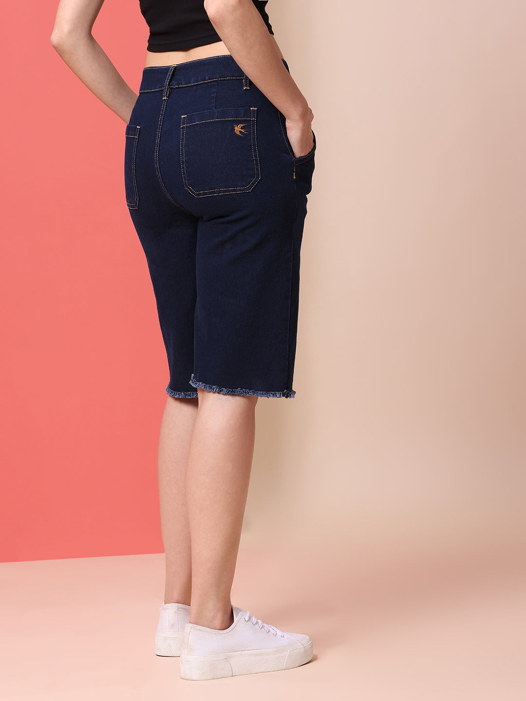 DENIM KNEE LENGTH SHORTS