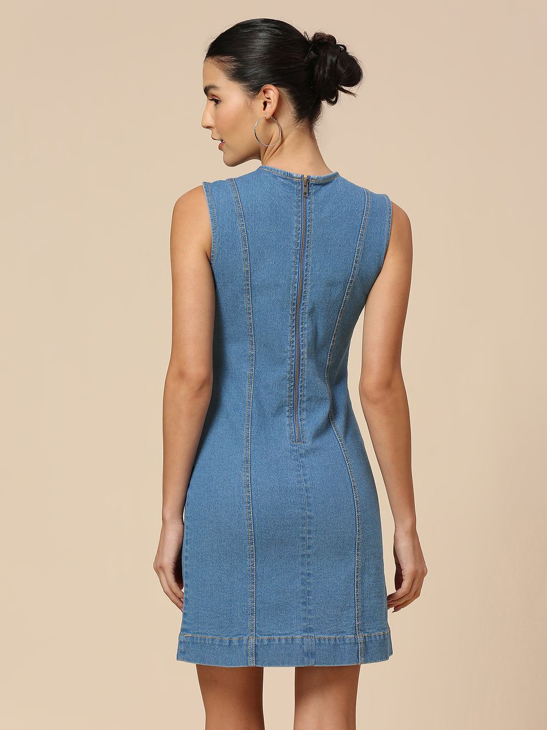 RHINESTONE EMBELLISHED DENIM FITTED MINI DRESS