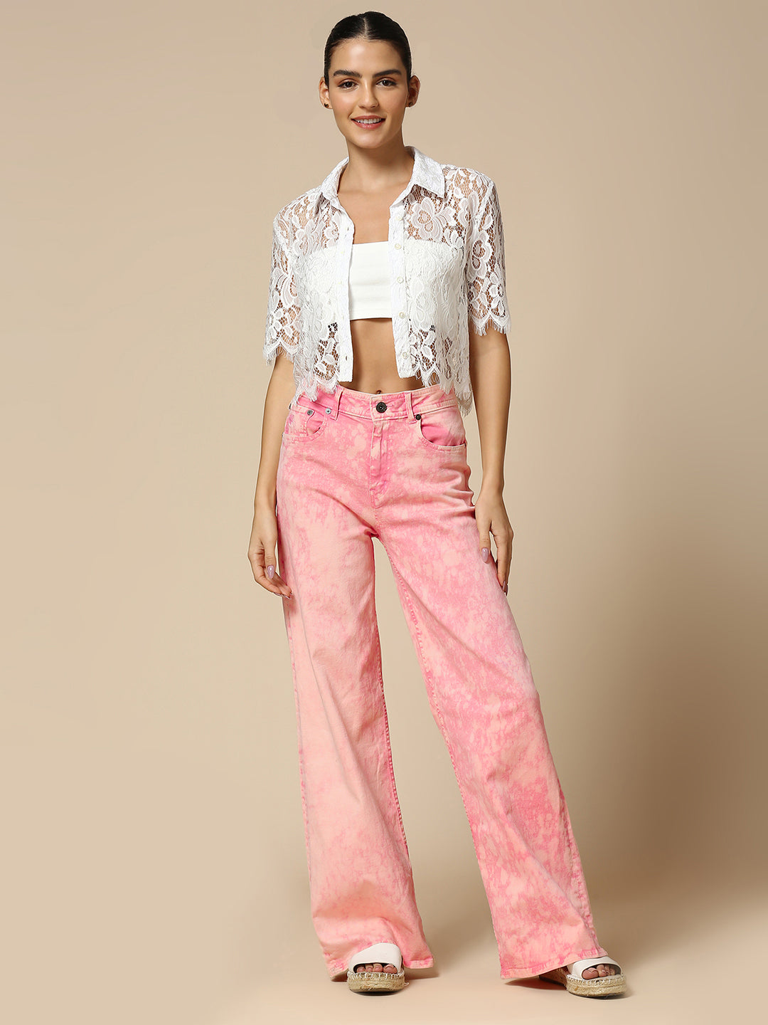 ACID WASH OVERDYED WIDE LEG 5 POCKET JEANS